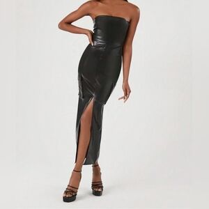 knee length dresses for ladies Intuition Strapless Faux Leather Dress Black– Selfie Leslie main image 1